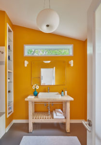 Bathroom addition includes a raw sink vanity transformed from an IKEA kitchen island